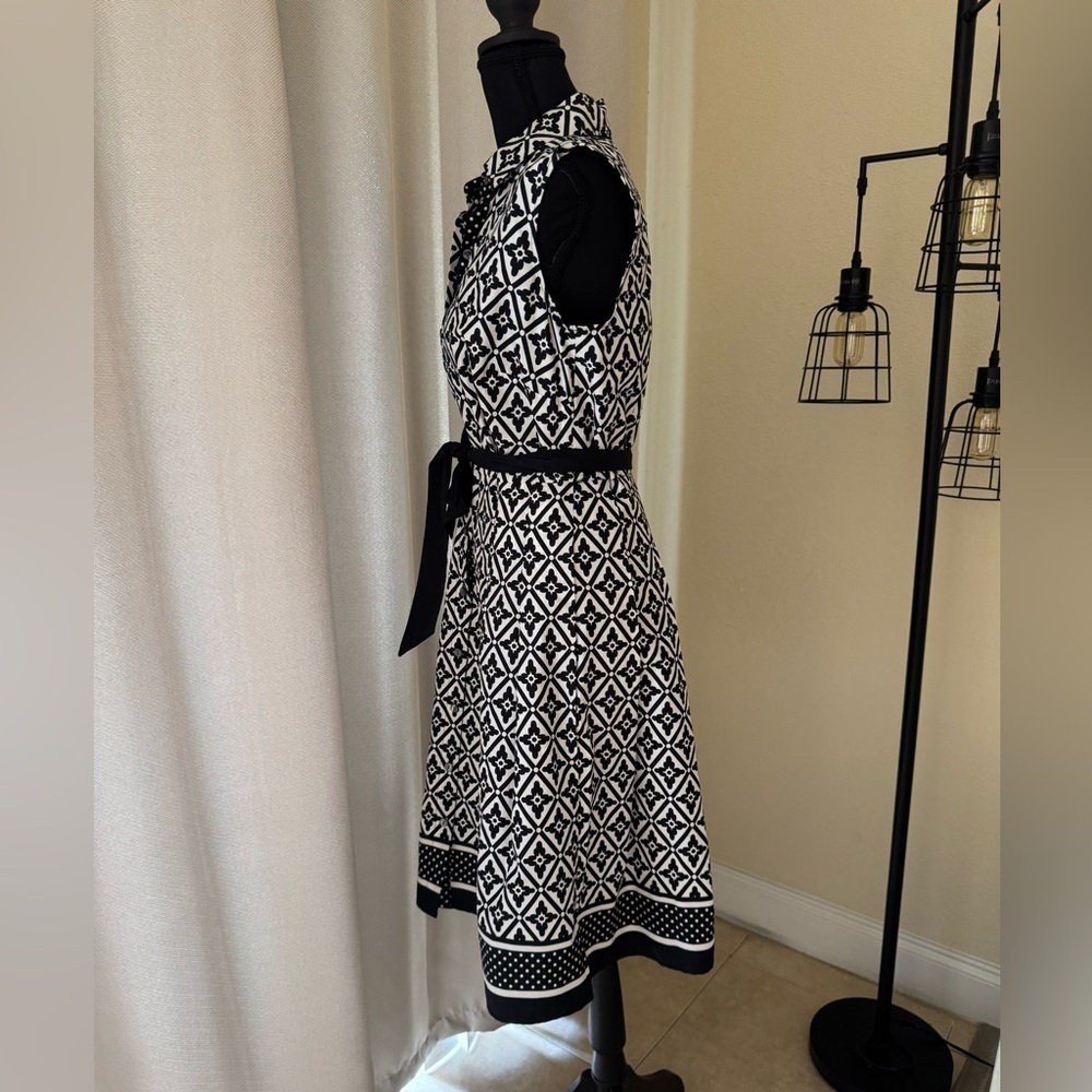Talbots Black White Geometric Midi Dress Fit Flare Size 2 NWT - Picture 4 of 7